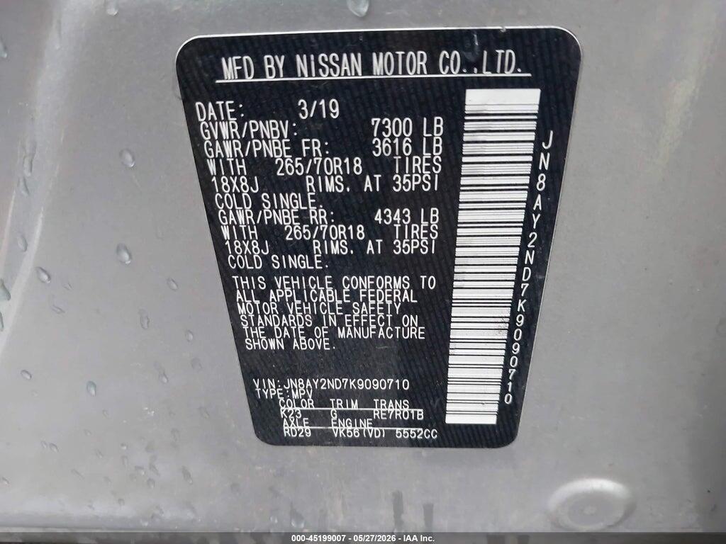 JN8AY2ND7K9090710 2019 NISSAN ARMADA photo no. 9