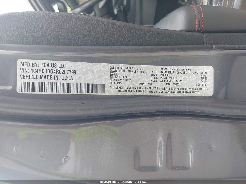 1C4RDJDG4RC207799 2024 DODGE DURANGO photo no. 9