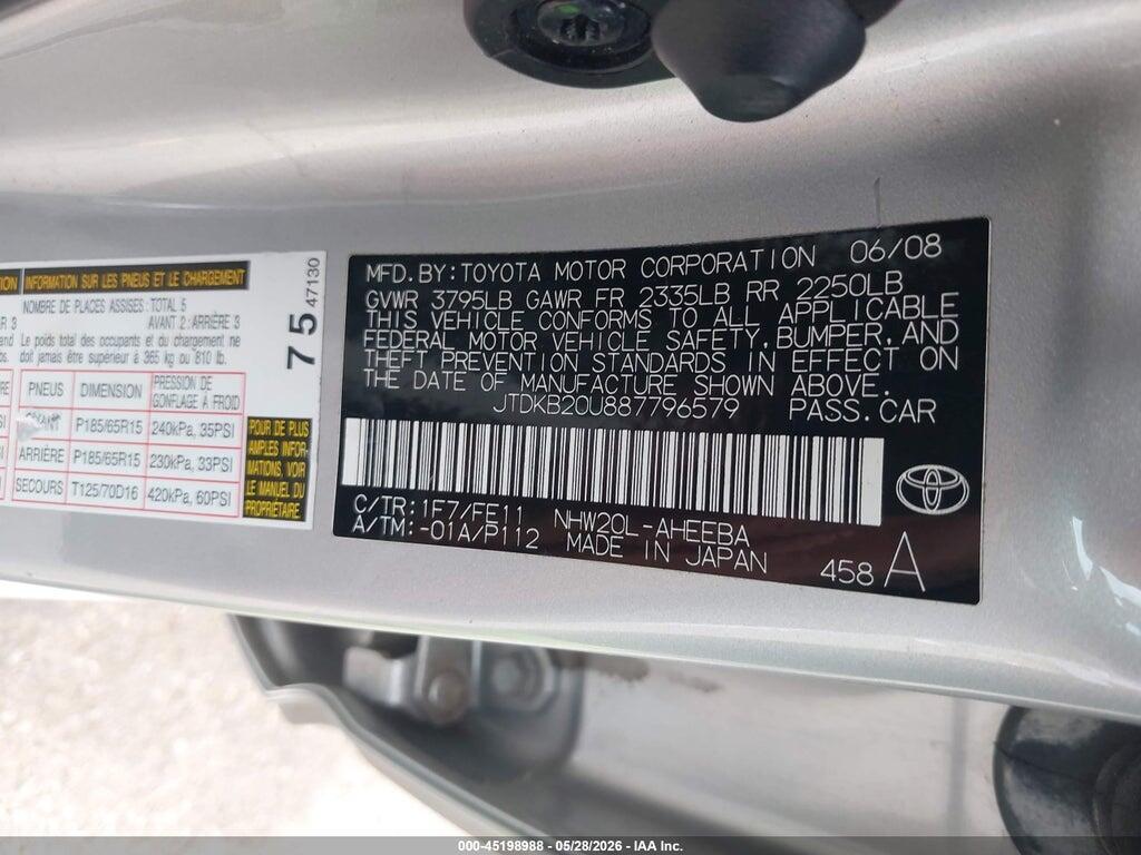 JTDKB20U887796579 2008 TOYOTA PRIUS photo no. 9