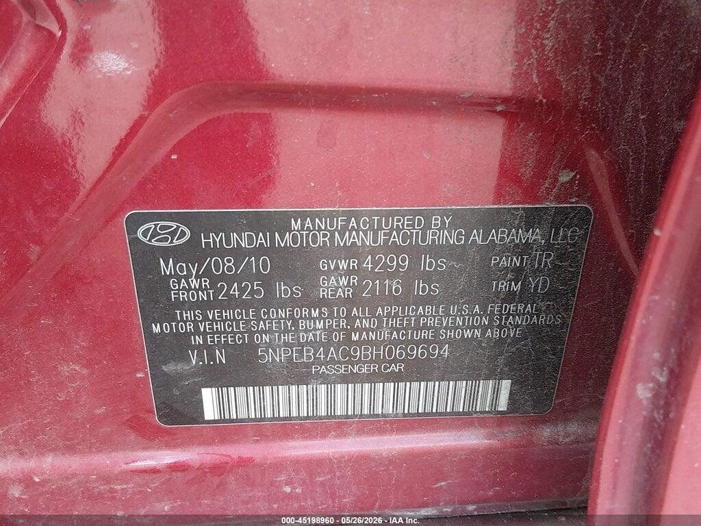 5NPEB4AC9BH069694 2011 HYUNDAI SONATA photo no. 9