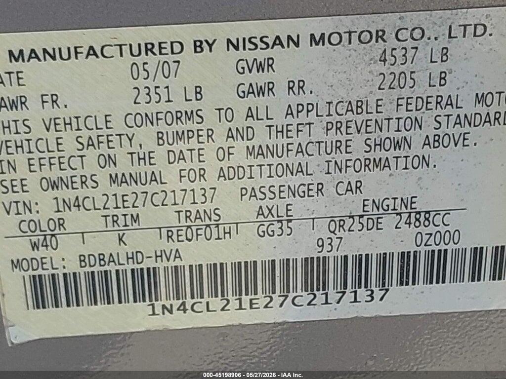 1N4CL21E27C217137 2007 NISSAN ALTIMA HYBRID photo no. 9