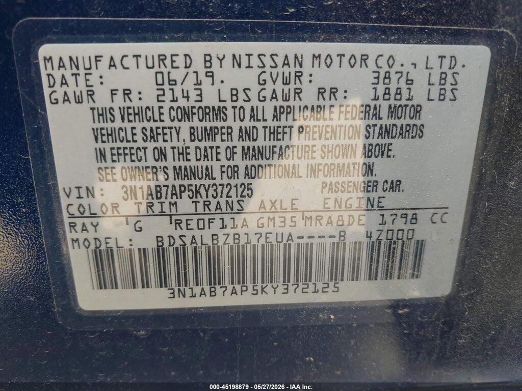 3N1AB7AP5KY372125 2019 NISSAN SENTRA photo no. 9