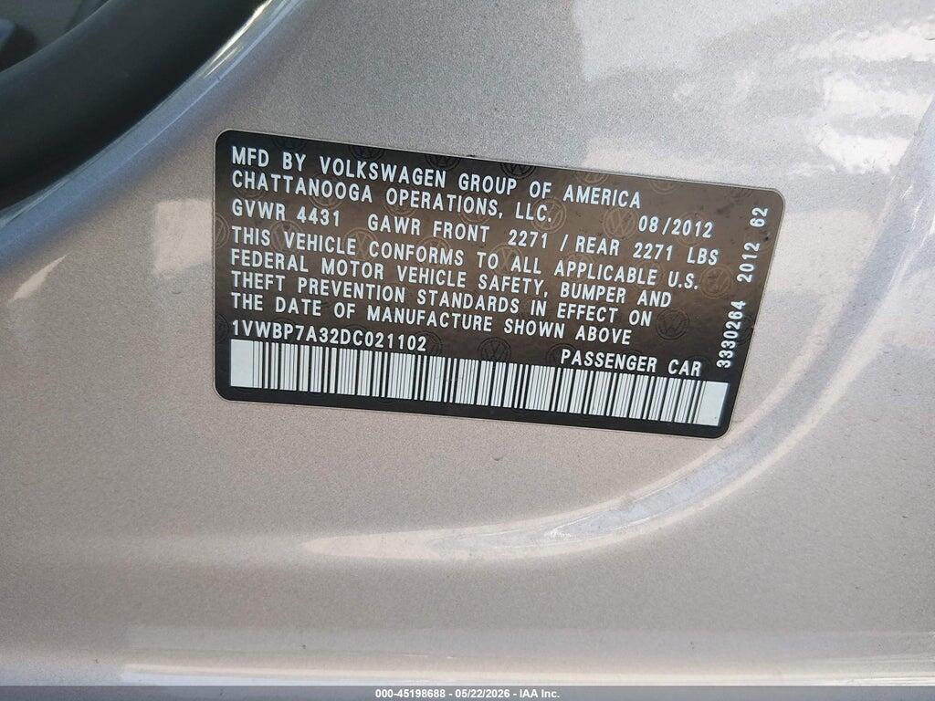 1VWBP7A32DC021102 2013 VOLKSWAGEN PASSAT photo no. 9