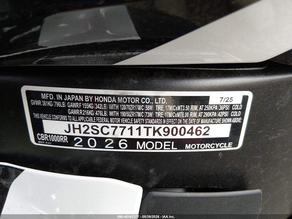 JH2SC7711TK900462 2026 HONDA CBR1000 photo no. 10