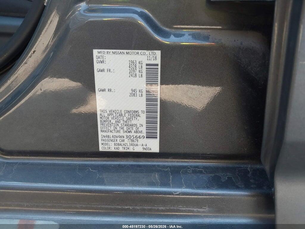 1N4BL4DV4KN305669 2019 NISSAN ALTIMA photo no. 9