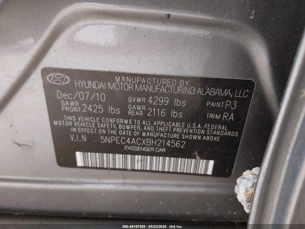 5NPEC4ACXBH214562 2011 HYUNDAI SONATA photo no. 9