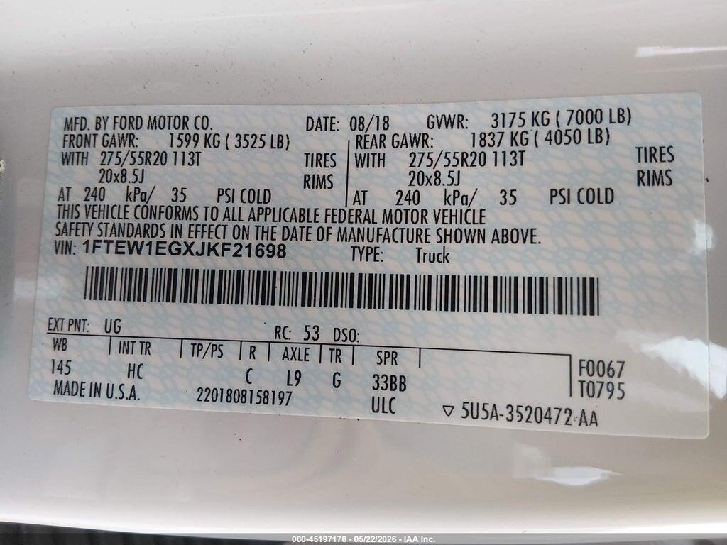 1FTEW1EGXJKF21698 2018 FORD F-150 photo no. 9