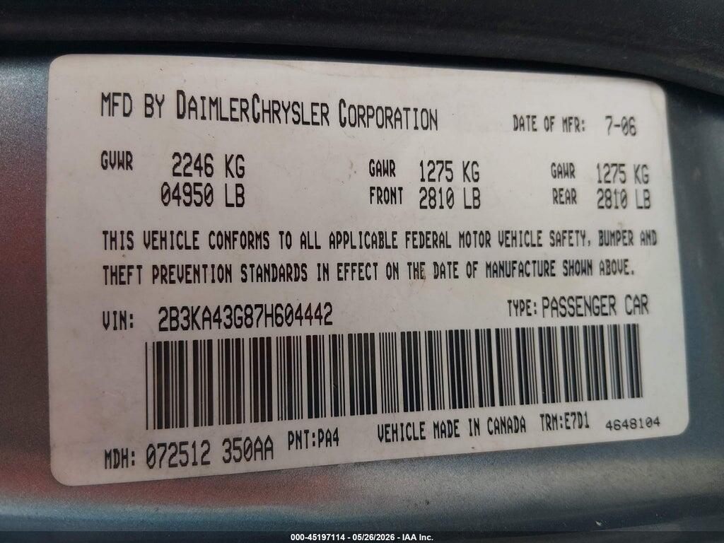 2B3KA43G87H604442 2007 DODGE CHARGER photo no. 9