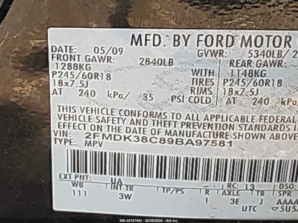 2FMDK38C89BA97581 2009 FORD EDGE photo no. 9