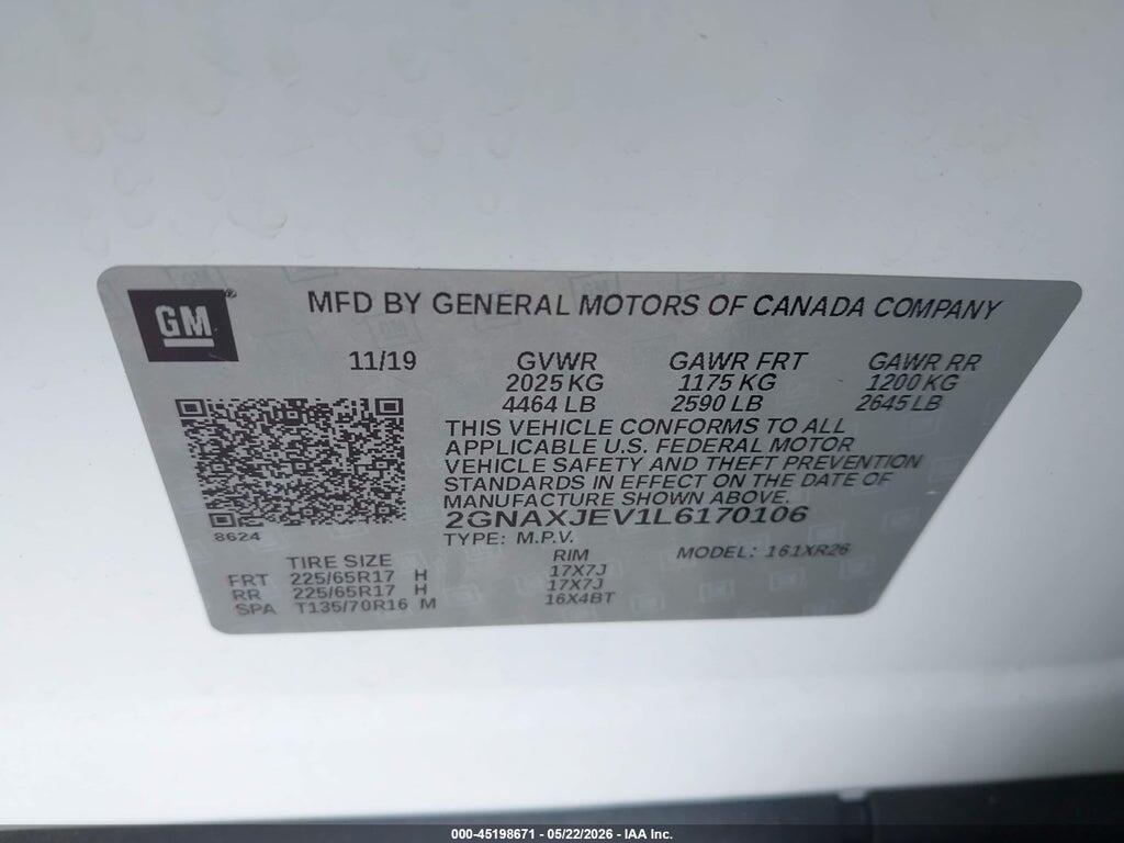 2GNAXJEV1L6170106 2020 CHEVROLET EQUINOX photo no. 9