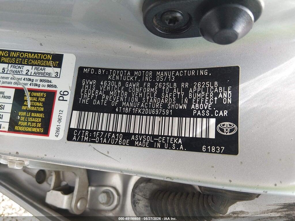 4T1BF1FK2DU697591 2013 TOYOTA CAMRY photo no. 9