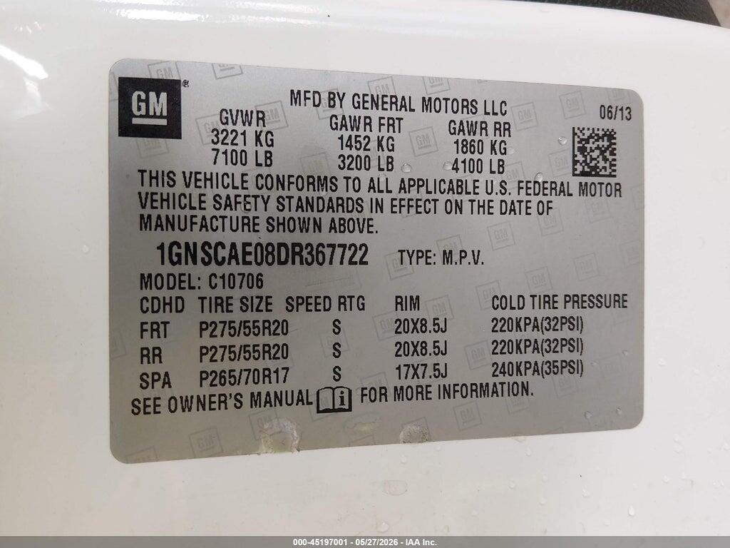 1GNSCAE08DR367722 2013 CHEVROLET TAHOE photo no. 9
