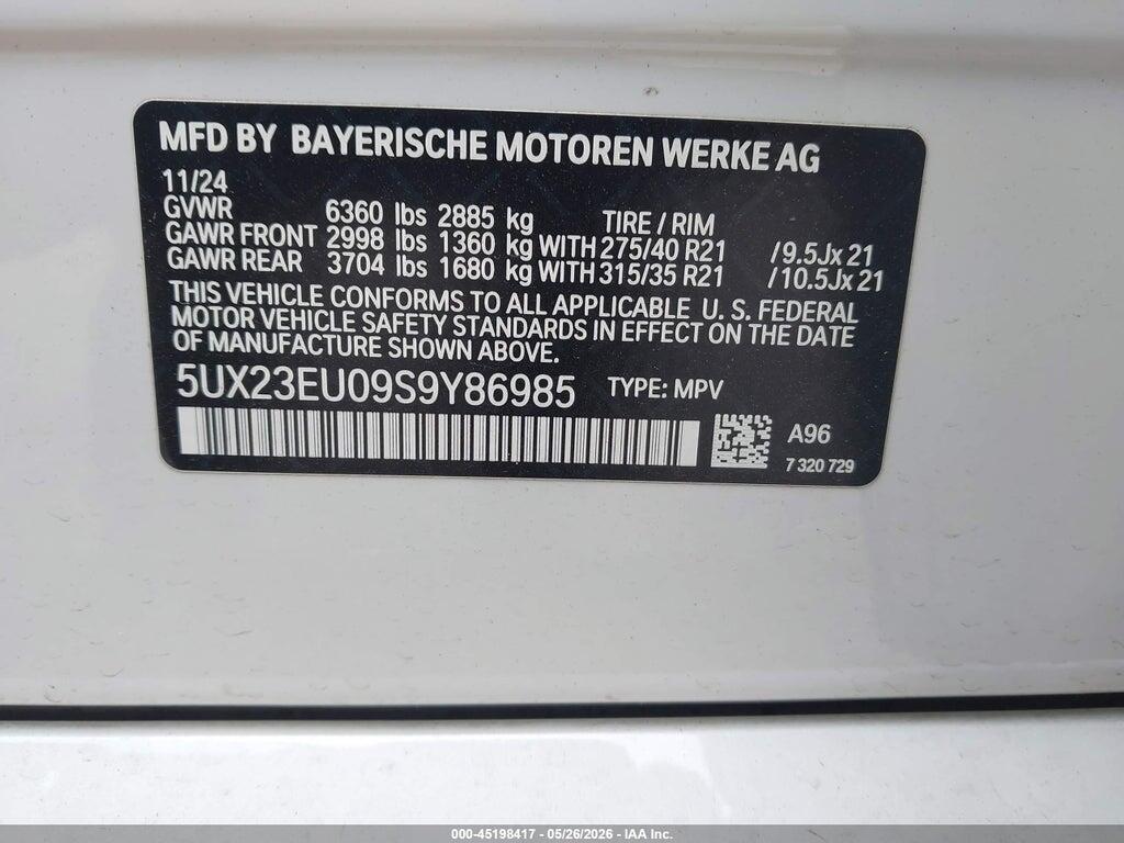 5UX23EU09S9Y86985 2025 BMW X5 photo no. 9