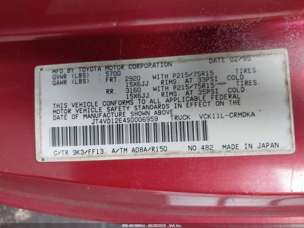 JT4VD12E4S0006959 1995 TOYOTA T100 photo no. 9