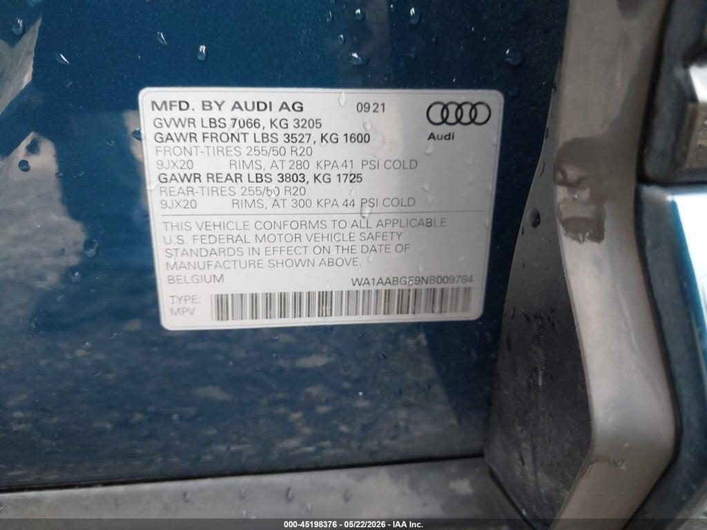 WA1AABGE9NB009784 2022 AUDI E-TRON photo no. 9