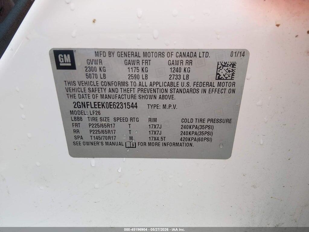 2GNFLEEK0E6231544 2014 CHEVROLET EQUINOX photo no. 9