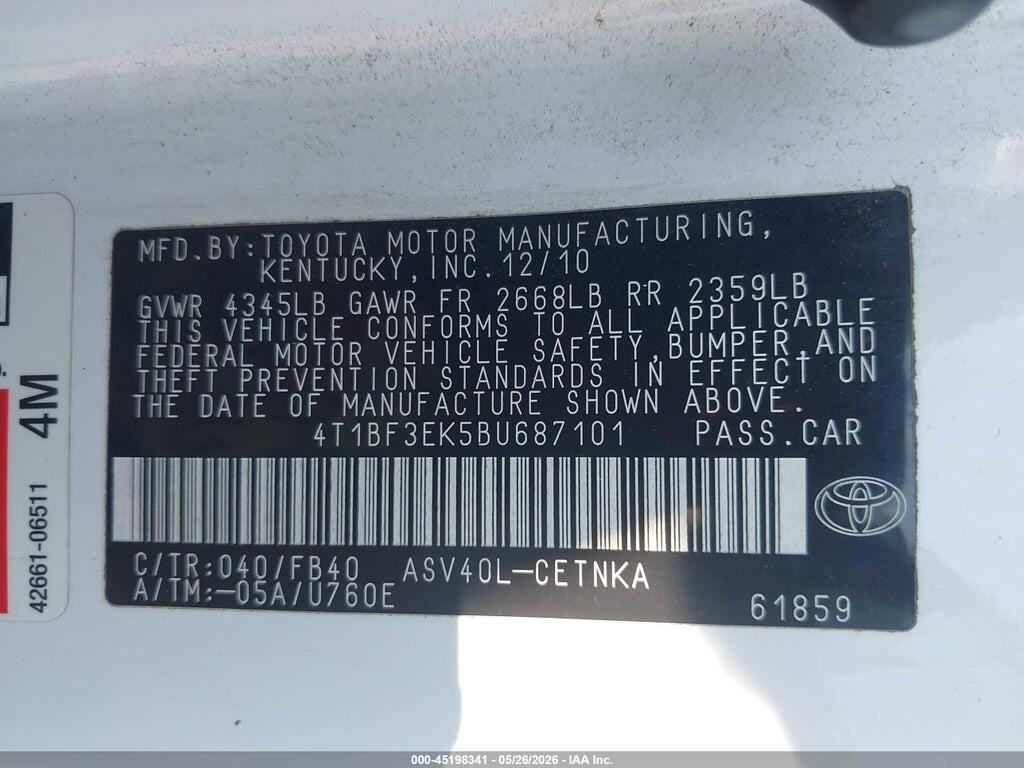 4T1BF3EK5BU687101 2011 TOYOTA CAMRY photo no. 9