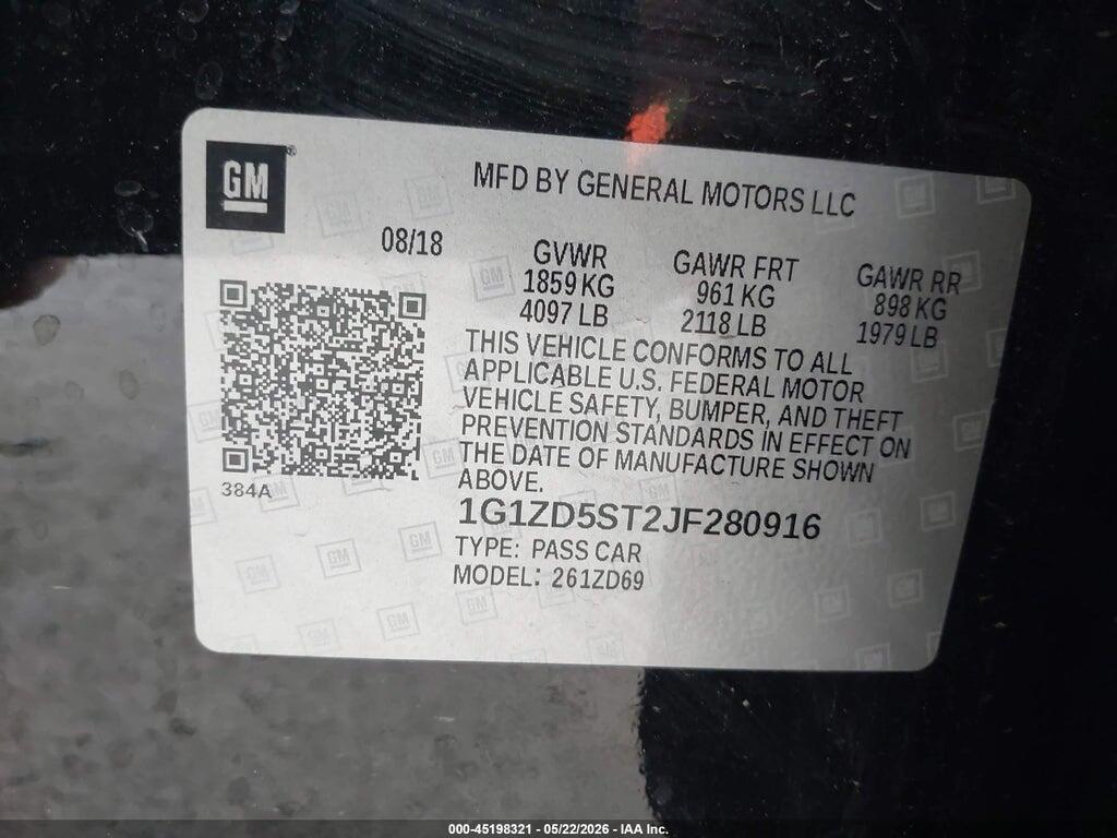 1G1ZD5ST2JF280916 2018 CHEVROLET MALIBU photo no. 9