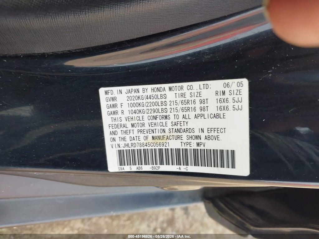 JHLRD78845C056921 2005 HONDA CR-V photo no. 9