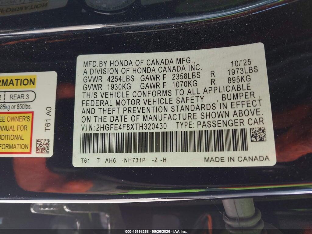 2HGFE4F8XTH320430 2026 HONDA CIVIC HYBRID photo no. 9