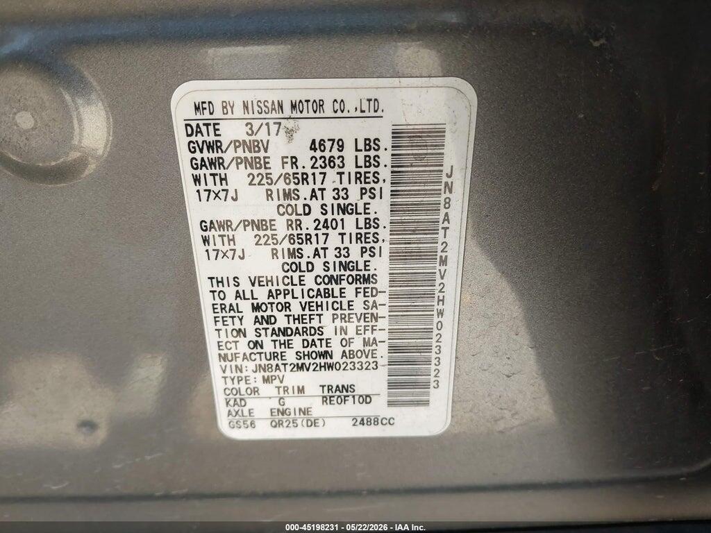 JN8AT2MV2HW023323 2017 NISSAN ROGUE photo no. 9