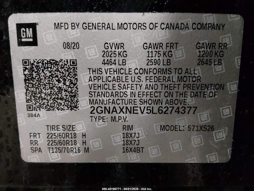 2GNAXNEV5L6274377 2020 CHEVROLET EQUINOX photo no. 9