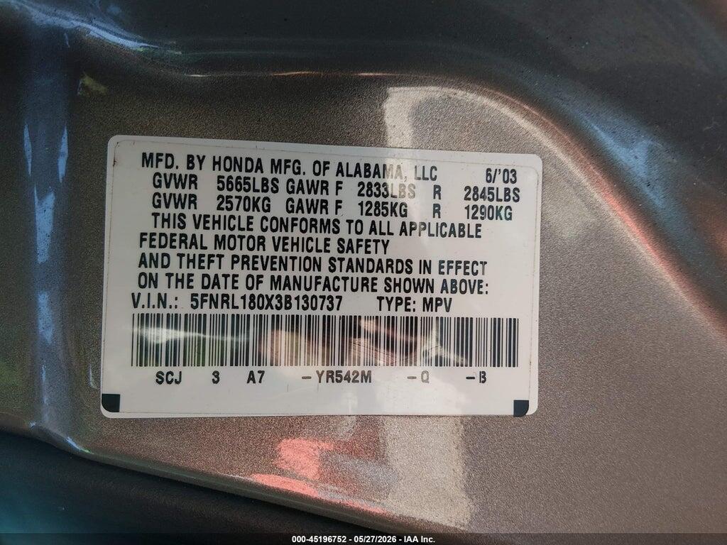 5FNRL180X3B130737 2003 HONDA ODYSSEY photo no. 9