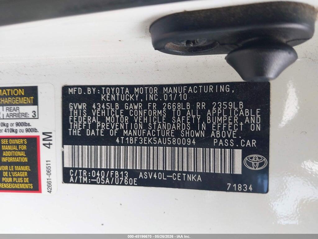 4T1BF3EK5AU580094 2010 TOYOTA CAMRY photo no. 9