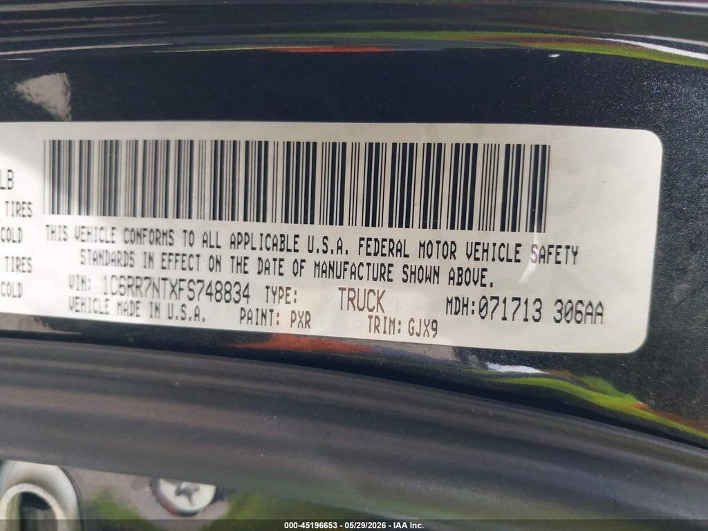 1C6RR7NTXFS748834 2015 RAM 1500 photo no. 9