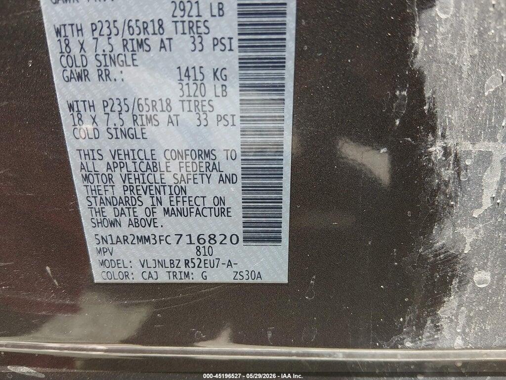 5N1AR2MM3FC716820 2015 NISSAN PATHFINDER photo no. 9