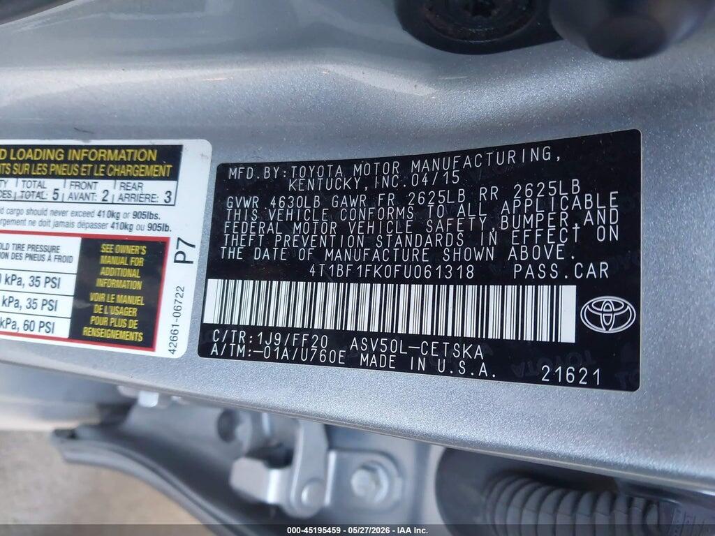 4T1BF1FK0FU061318 2015 TOYOTA CAMRY photo no. 9