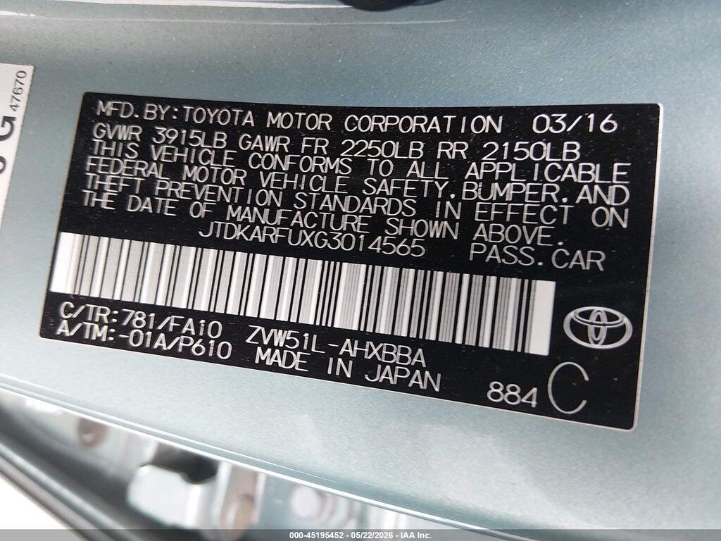 JTDKARFUXG3014565 2016 TOYOTA PRIUS photo no. 9