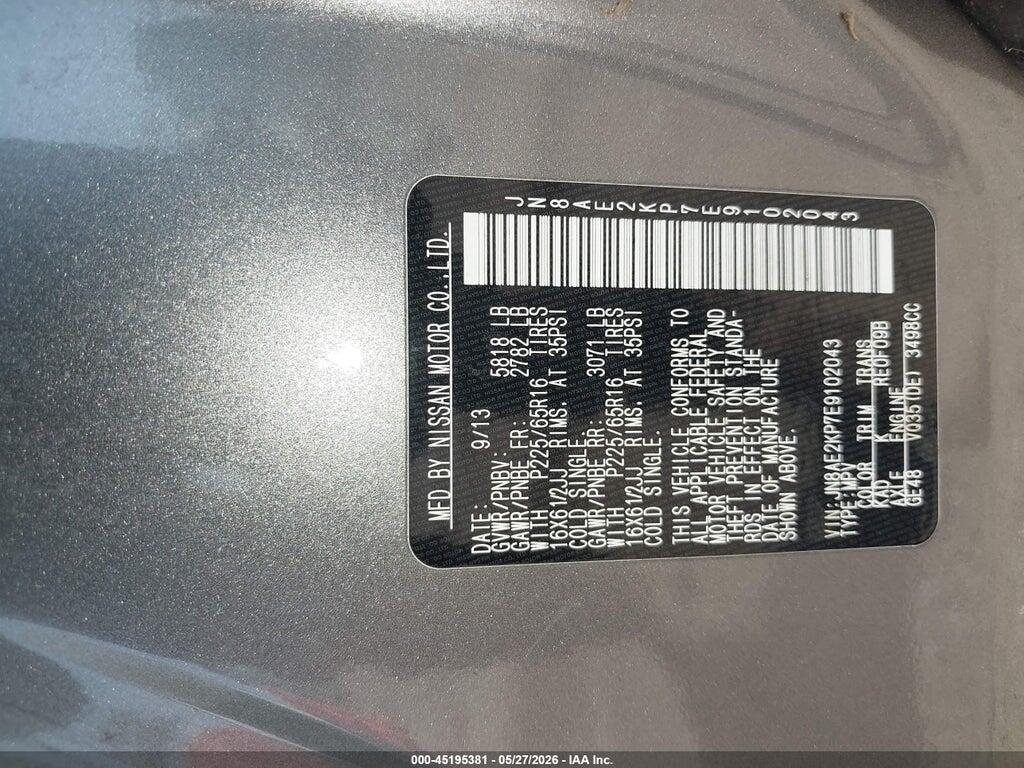 JN8AE2KP7E9102043 2014 NISSAN QUEST photo no. 9