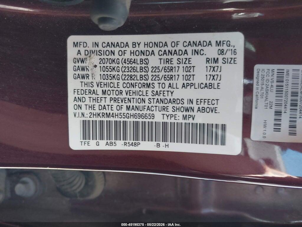 2HKRM4H55GH696659 2016 HONDA CR-V photo no. 9