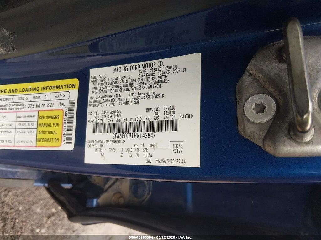 3FA6P0T91HR143847 2017 FORD FUSION photo no. 9