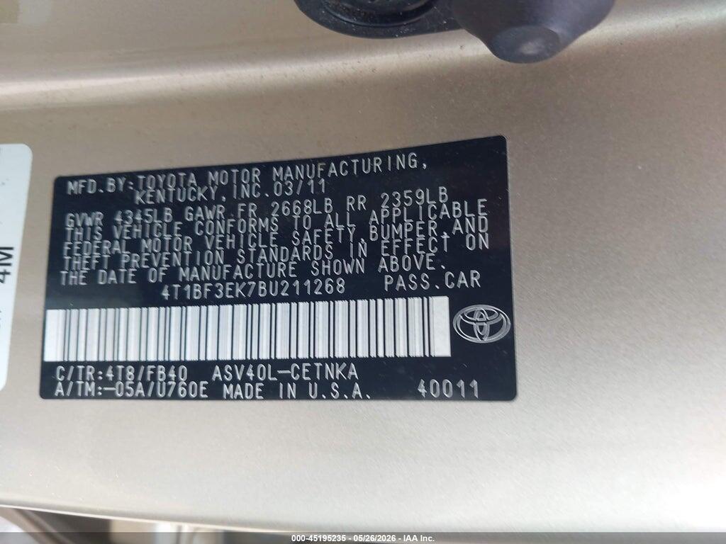 4T1BF3EK7BU211268 2011 TOYOTA CAMRY photo no. 9
