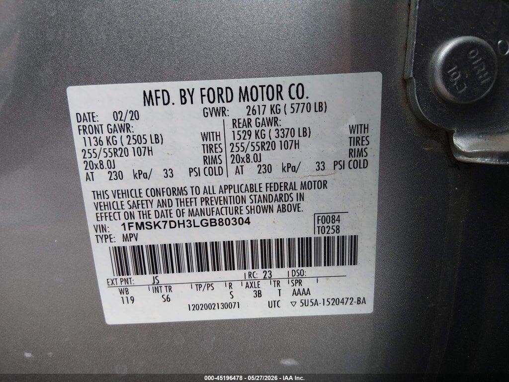 1FMSK7DH3LGB80304 2020 FORD EXPLORER photo no. 9
