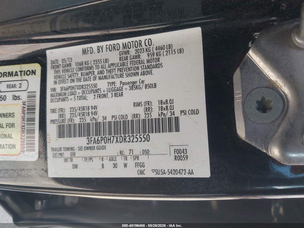 3FA6P0H7XDR325550 2013 FORD FUSION photo no. 9
