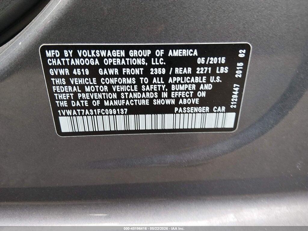1VWAT7A31FC099137 2015 VOLKSWAGEN PASSAT photo no. 9