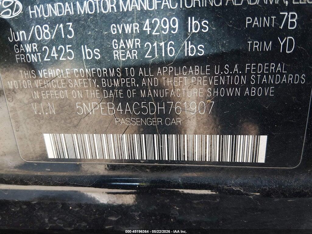 5NPEB4AC5DH761907 2013 HYUNDAI SONATA photo no. 9
