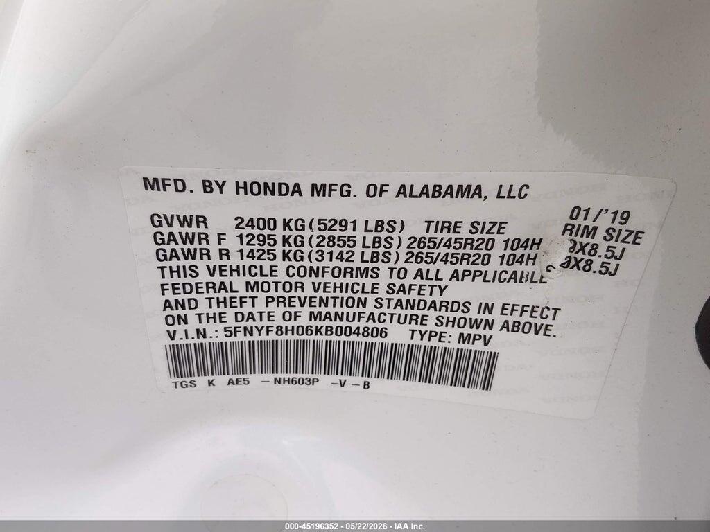 5FNYF8H06KB004806 2019 HONDA PASSPORT photo no. 9