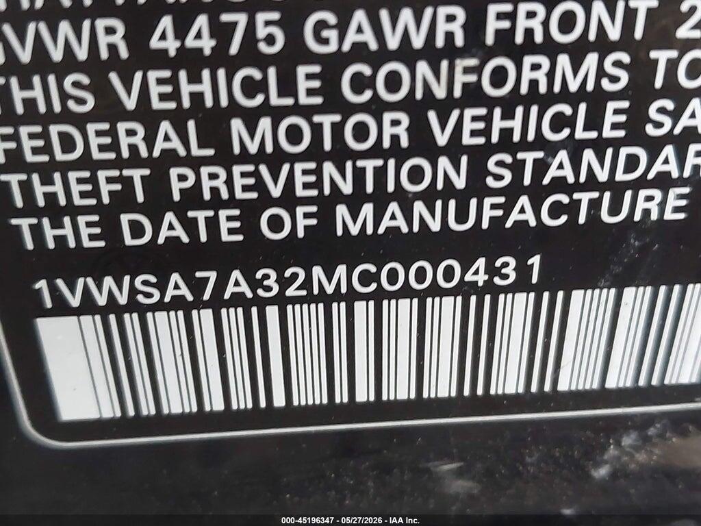 1VWSA7A32MC000431 2021 VOLKSWAGEN PASSAT photo no. 9