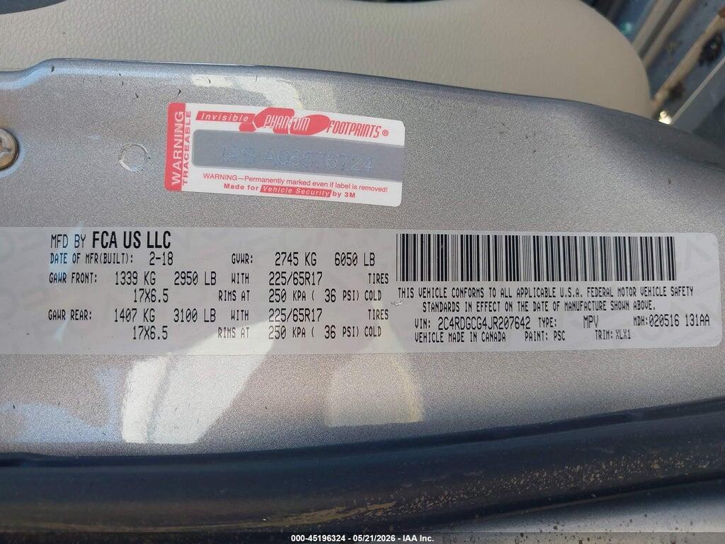 2C4RDGCG4JR207642 2018 DODGE GRAND CARAVAN photo no. 9