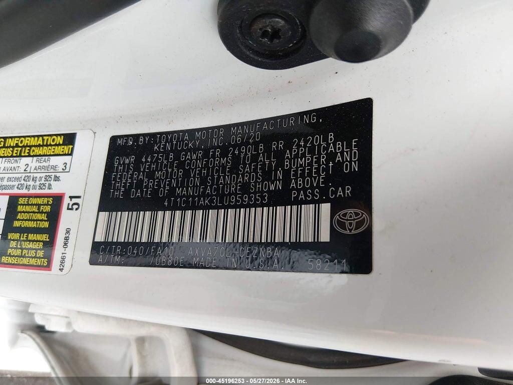 4T1C11AK3LU959353 2020 TOYOTA CAMRY photo no. 9
