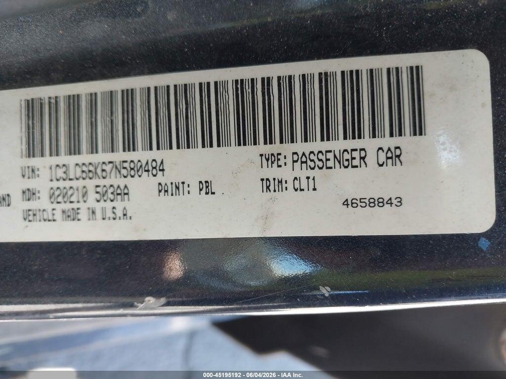 1C3LC66K67N580484 2007 CHRYSLER SEBRING photo no. 9