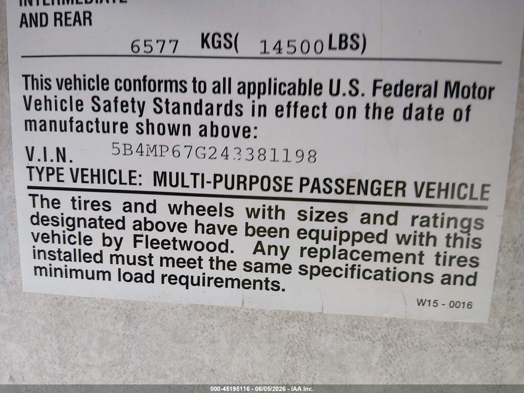 5B4MP67G243381198 2004 WORKHORSE CUSTOM CHASSIS MOTORHOME CHASSIS photo no. 9