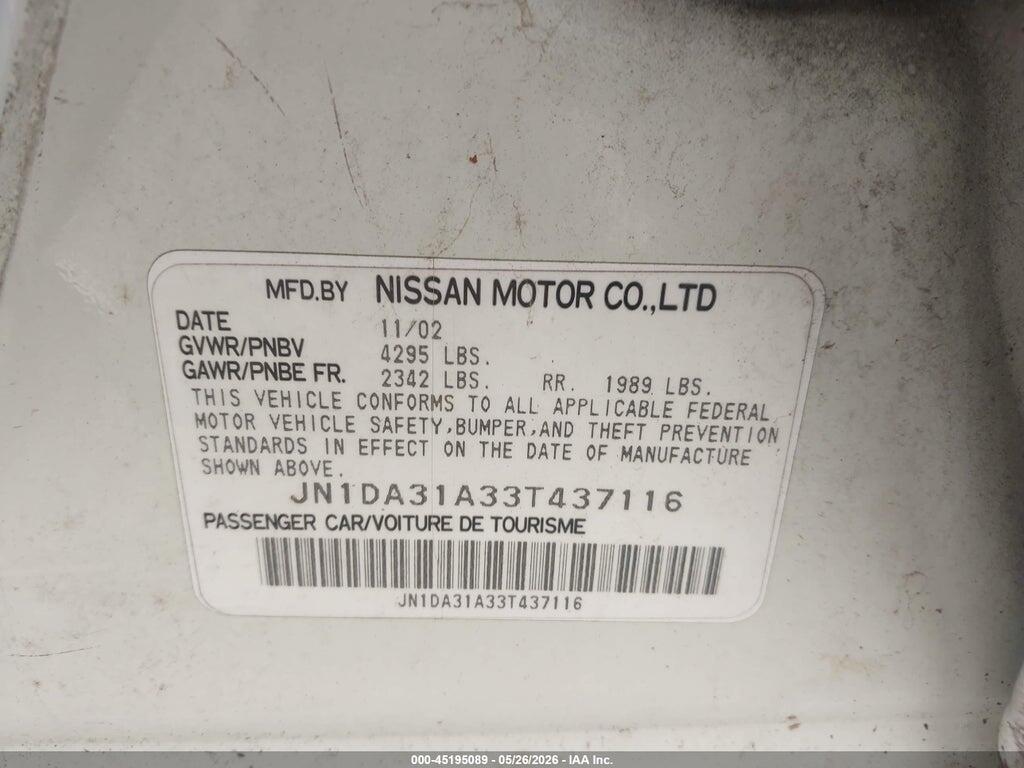JN1DA31A33T437116 2003 NISSAN MAXIMA photo no. 9