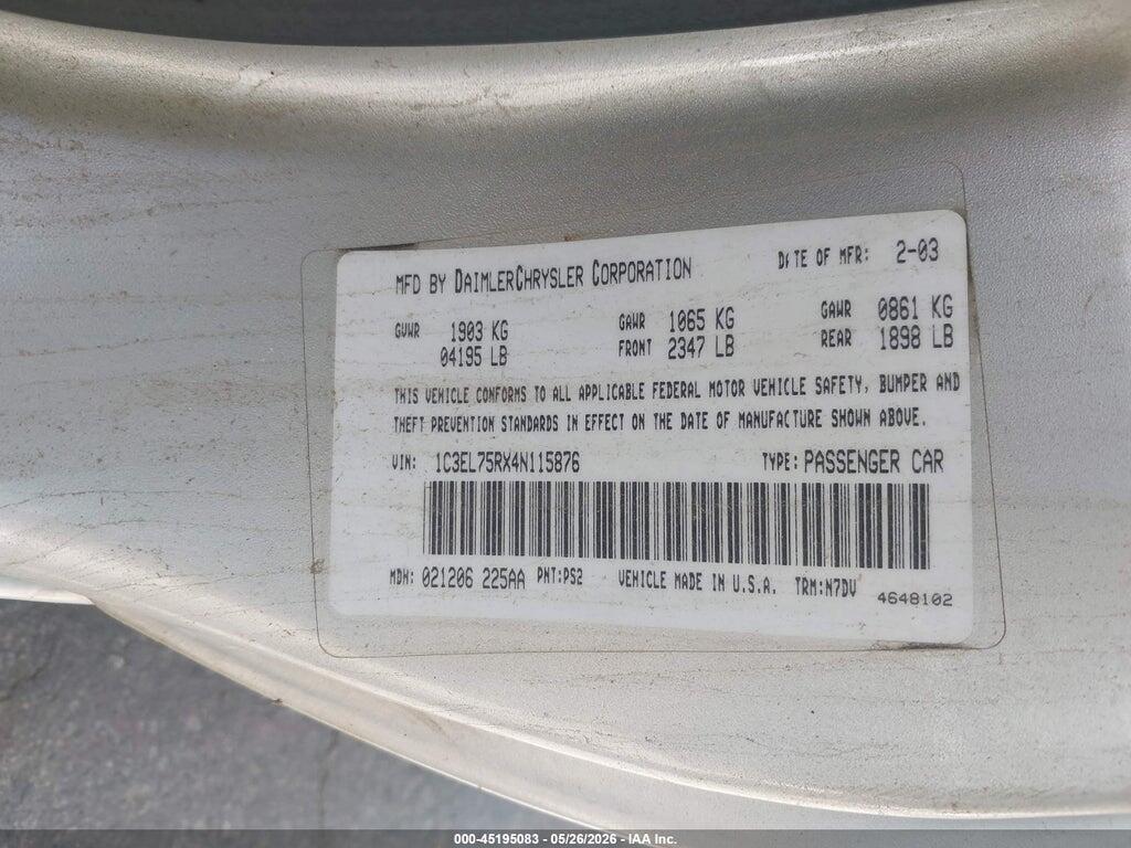 1C3EL75RX4N115876 2004 CHRYSLER SEBRING photo no. 9