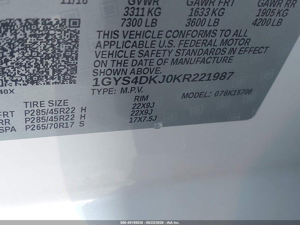 1GYS4DKJ0KR221987 2019 CADILLAC ESCALADE photo no. 9