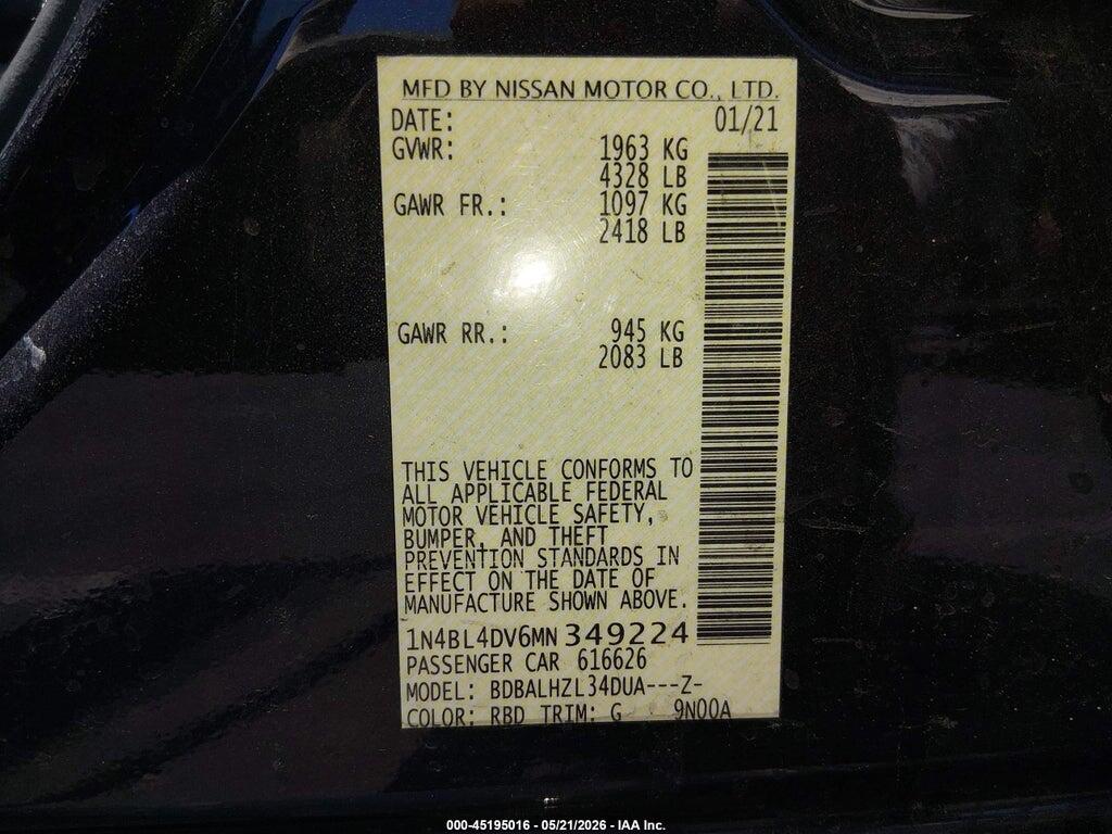 1N4BL4DV6MN349224 2021 NISSAN ALTIMA photo no. 9